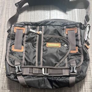 Vintage Sharper Image Black and Brown Messenger Bag with Adjustable Strap
